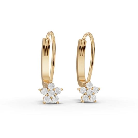0.3CT Round Lab Diamond Drop Cluster Hoops Floral Earrings