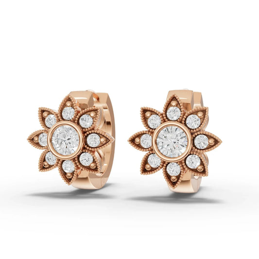 0.62CT Round Lab Diamond Floral Huggie Earrings