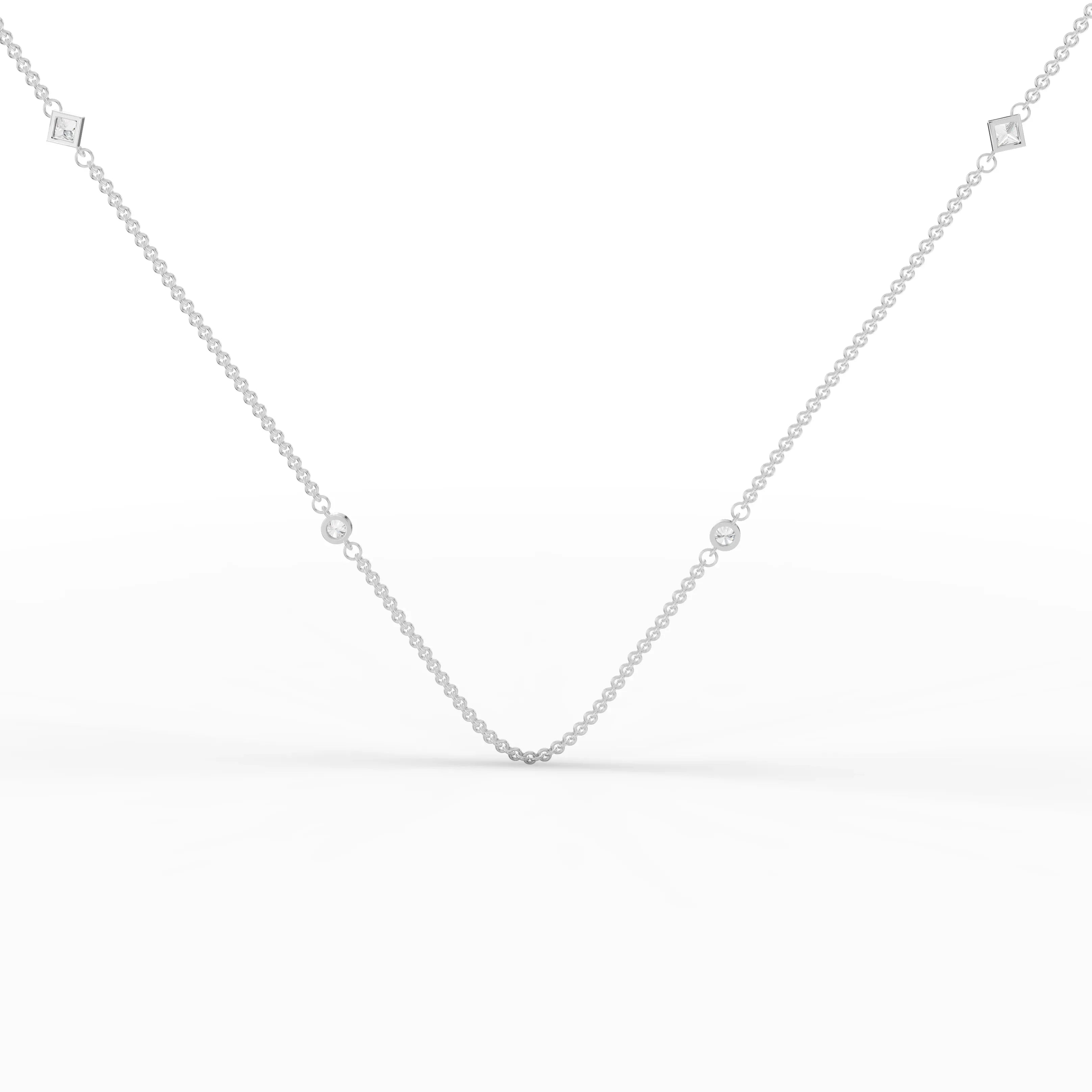 0.6CT Princess Round Lab Diamond Station Necklace