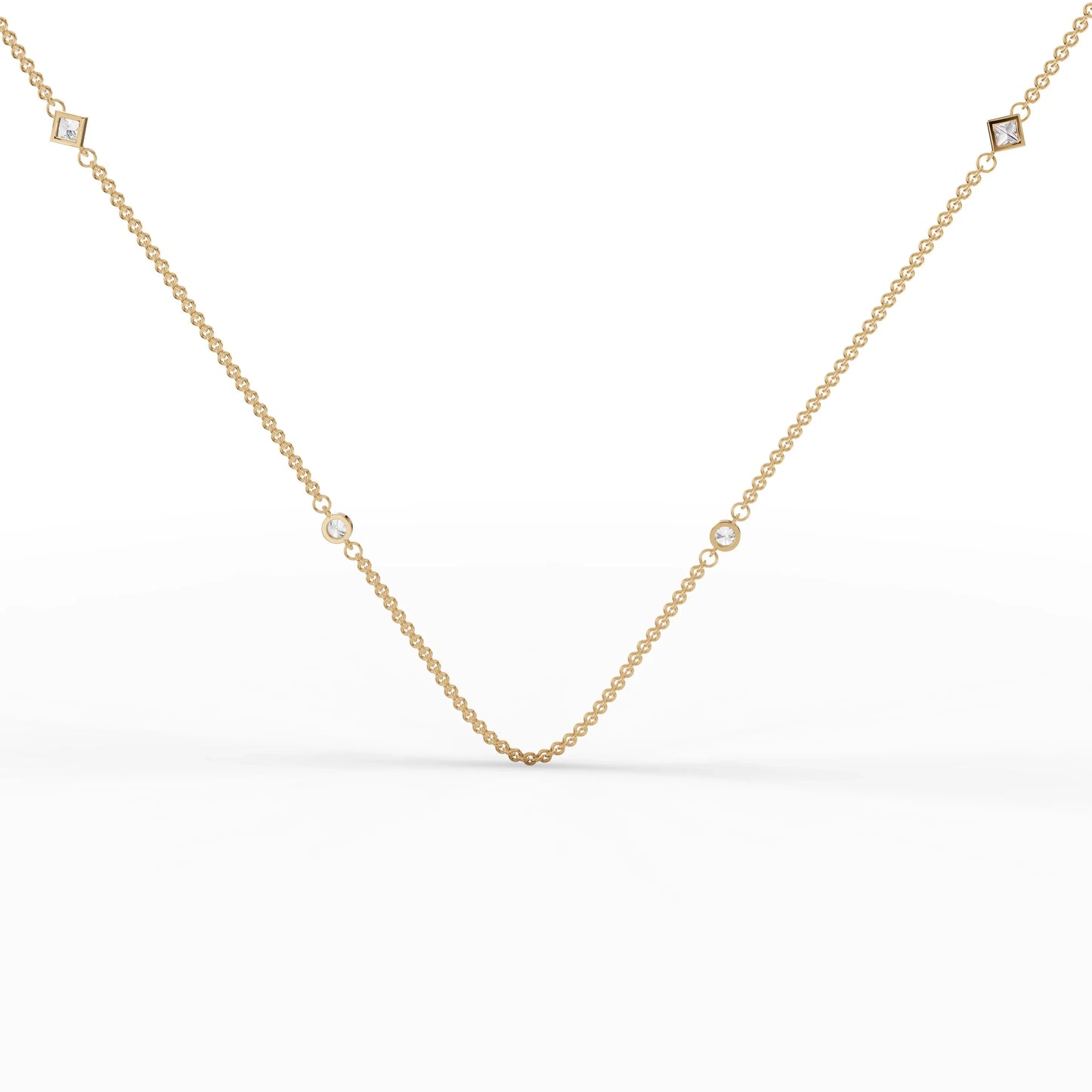 0.6CT Princess Round Lab Diamond Station Necklace