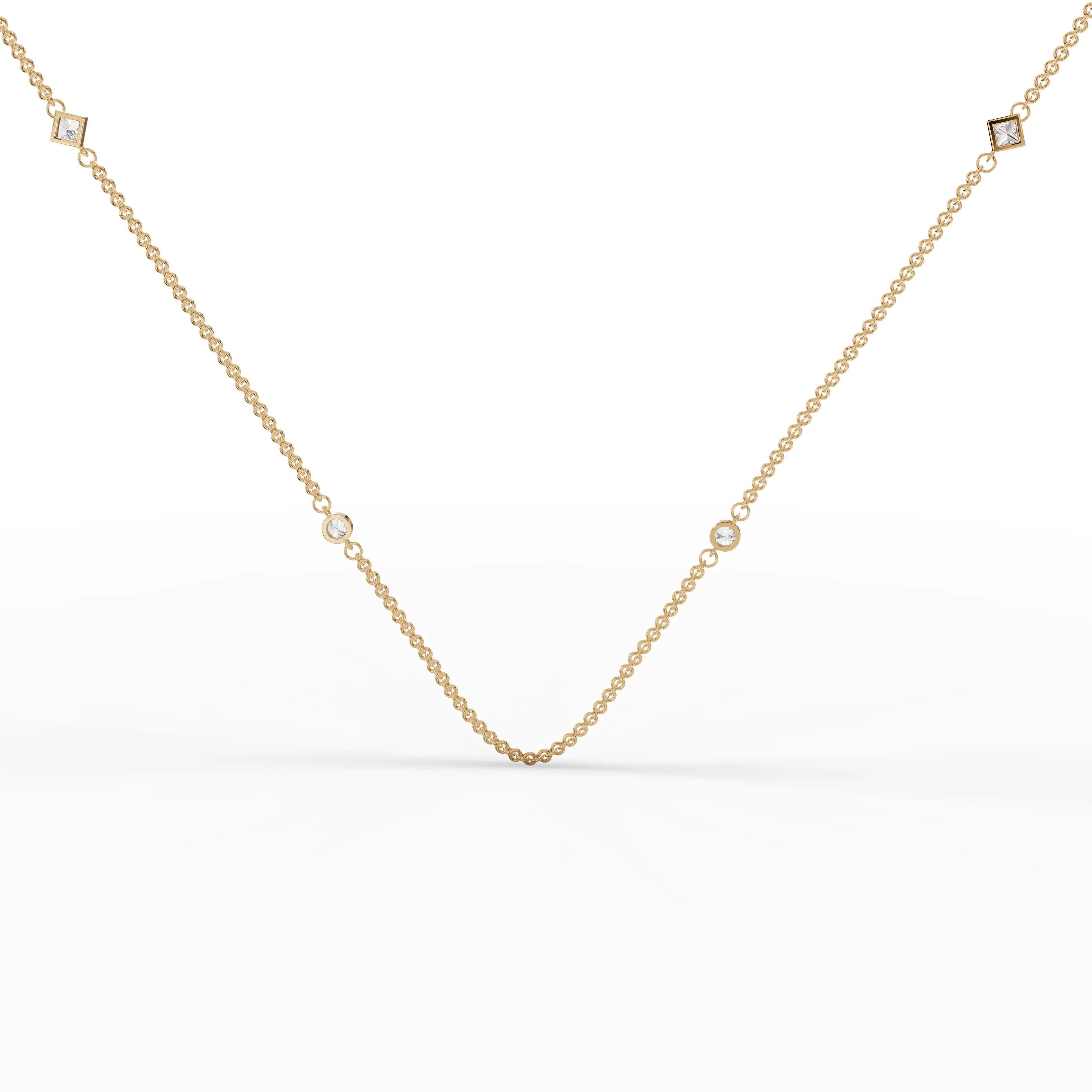 0.6CT Princess Round Lab Diamond Station Necklace