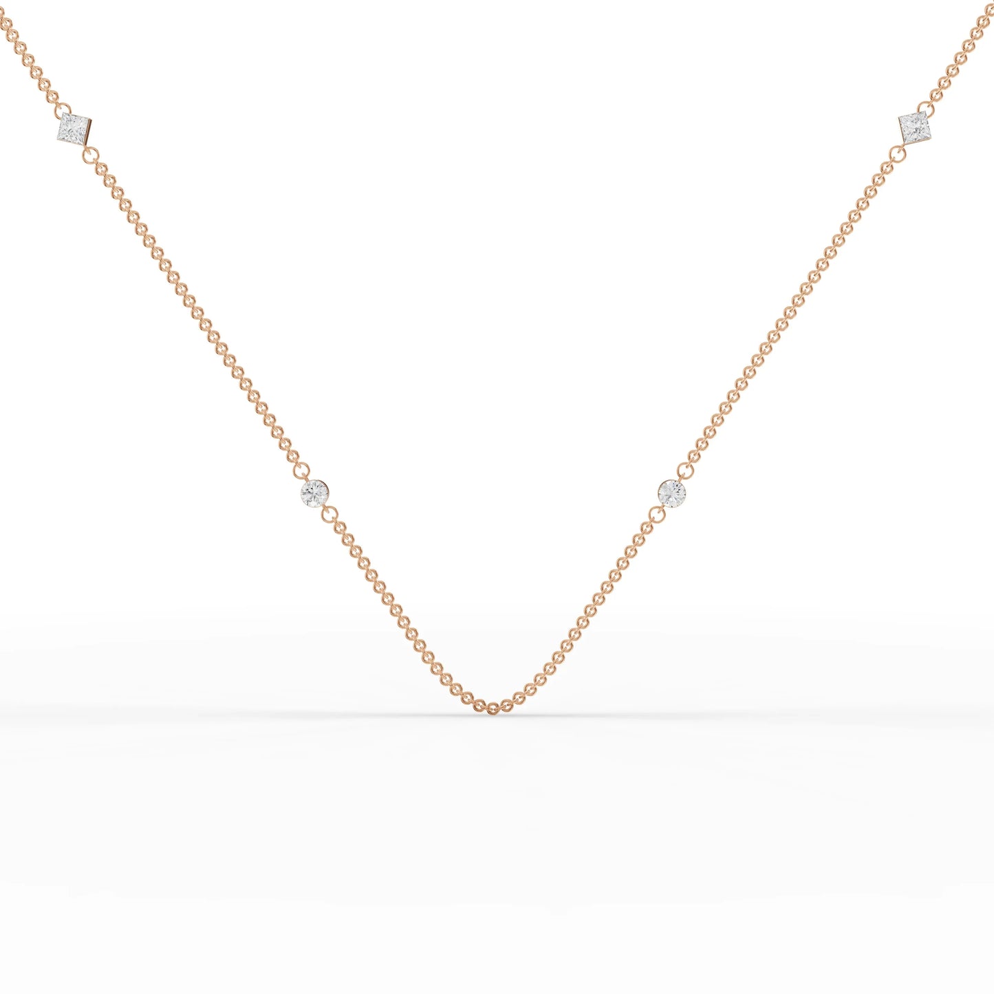 0.6CT Princess Round Lab Diamond Station Necklace