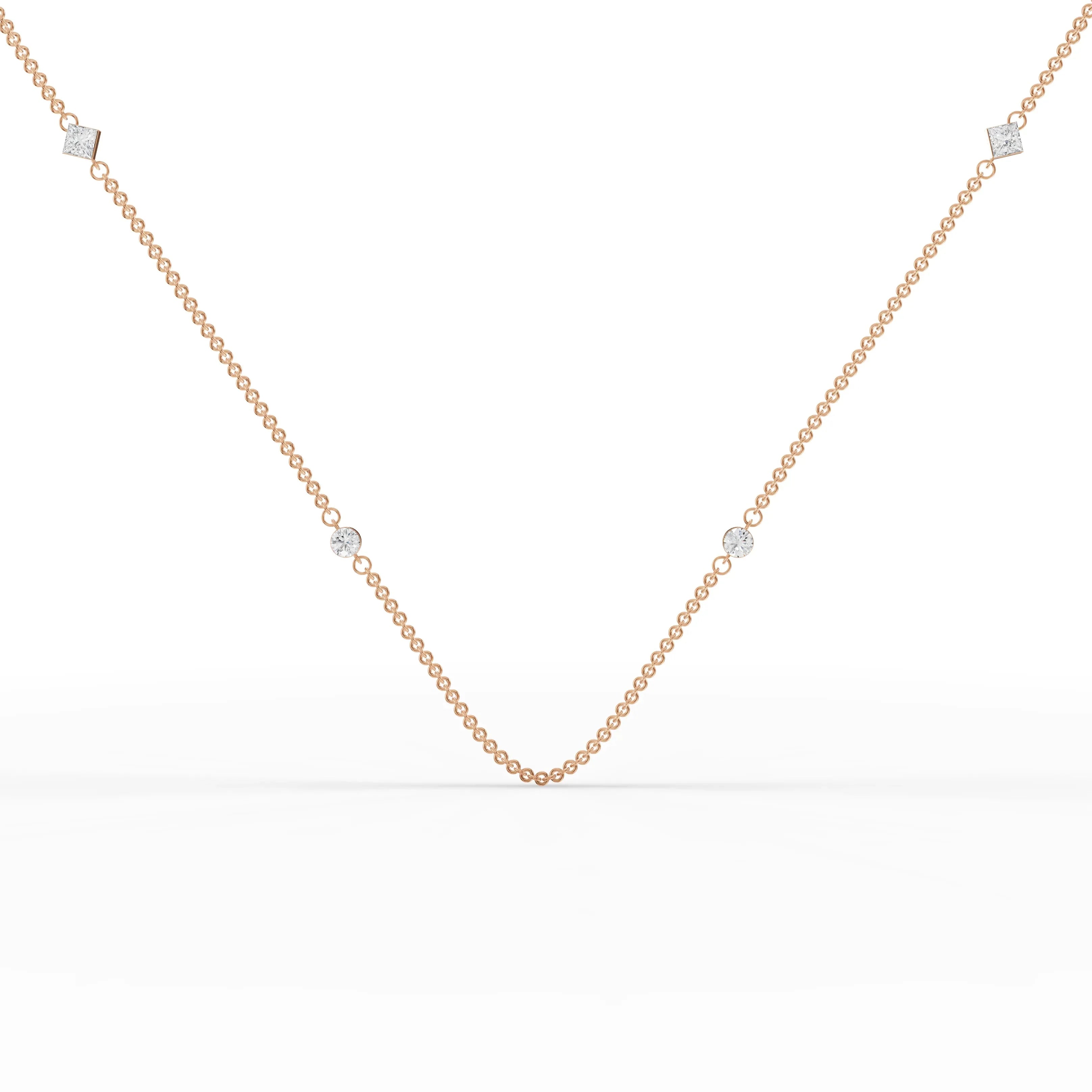 0.6CT Princess Round Lab Diamond Station Necklace