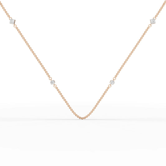 0.6CT Princess Round Lab Diamond Station Necklace