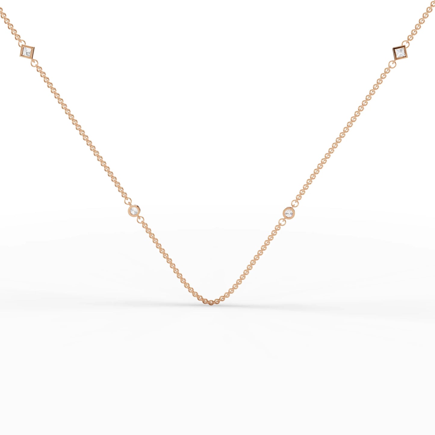 0.6CT Princess Round Lab Diamond Station Necklace