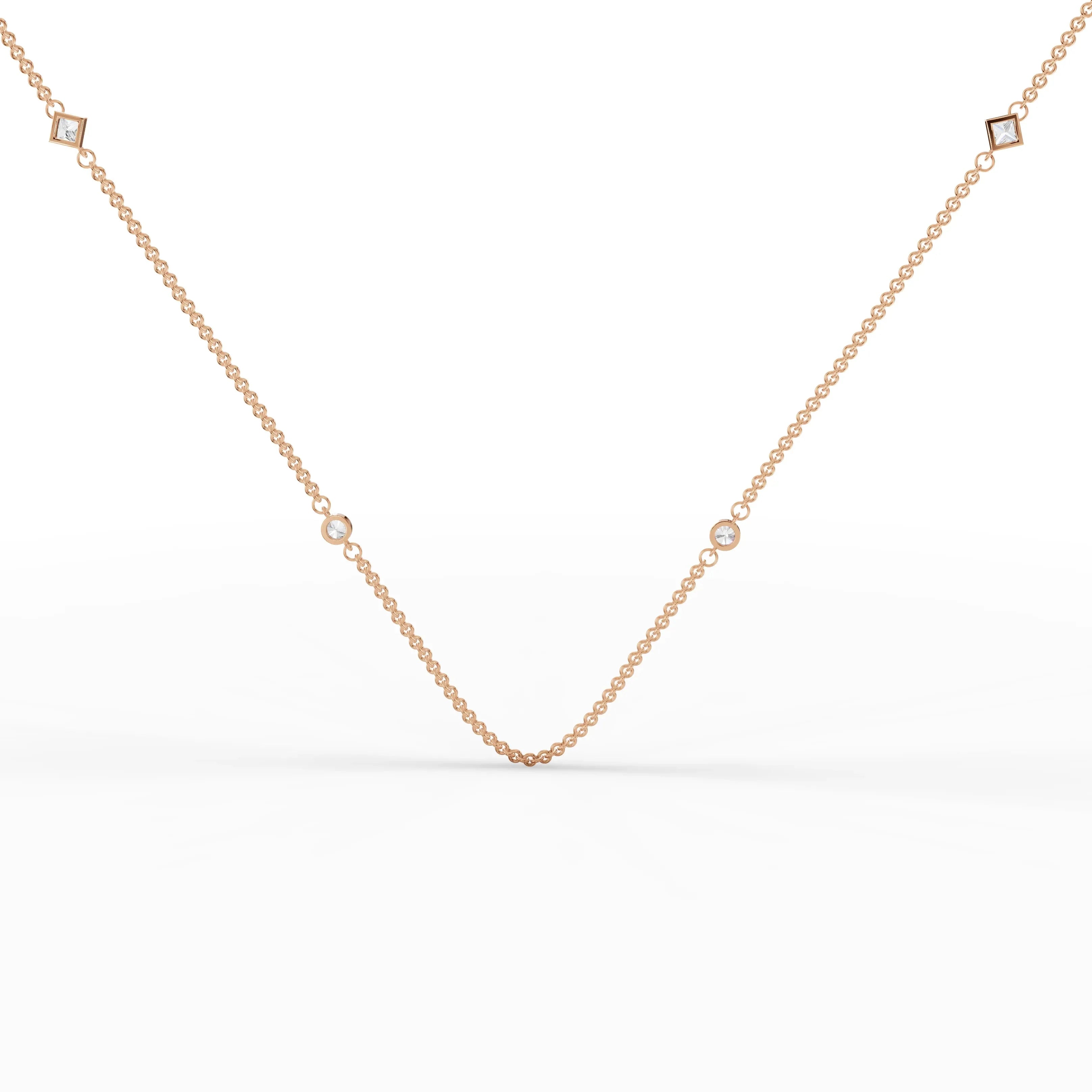 0.6CT Princess Round Lab Diamond Station Necklace