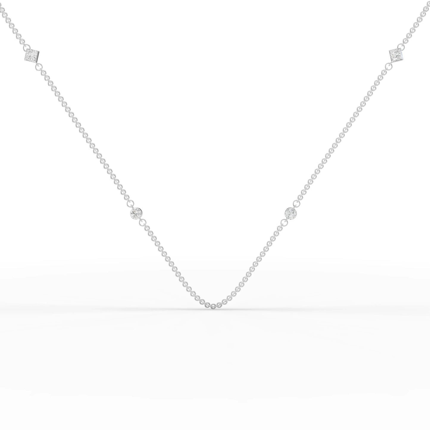 0.6CT Princess Round Lab Diamond Station Necklace