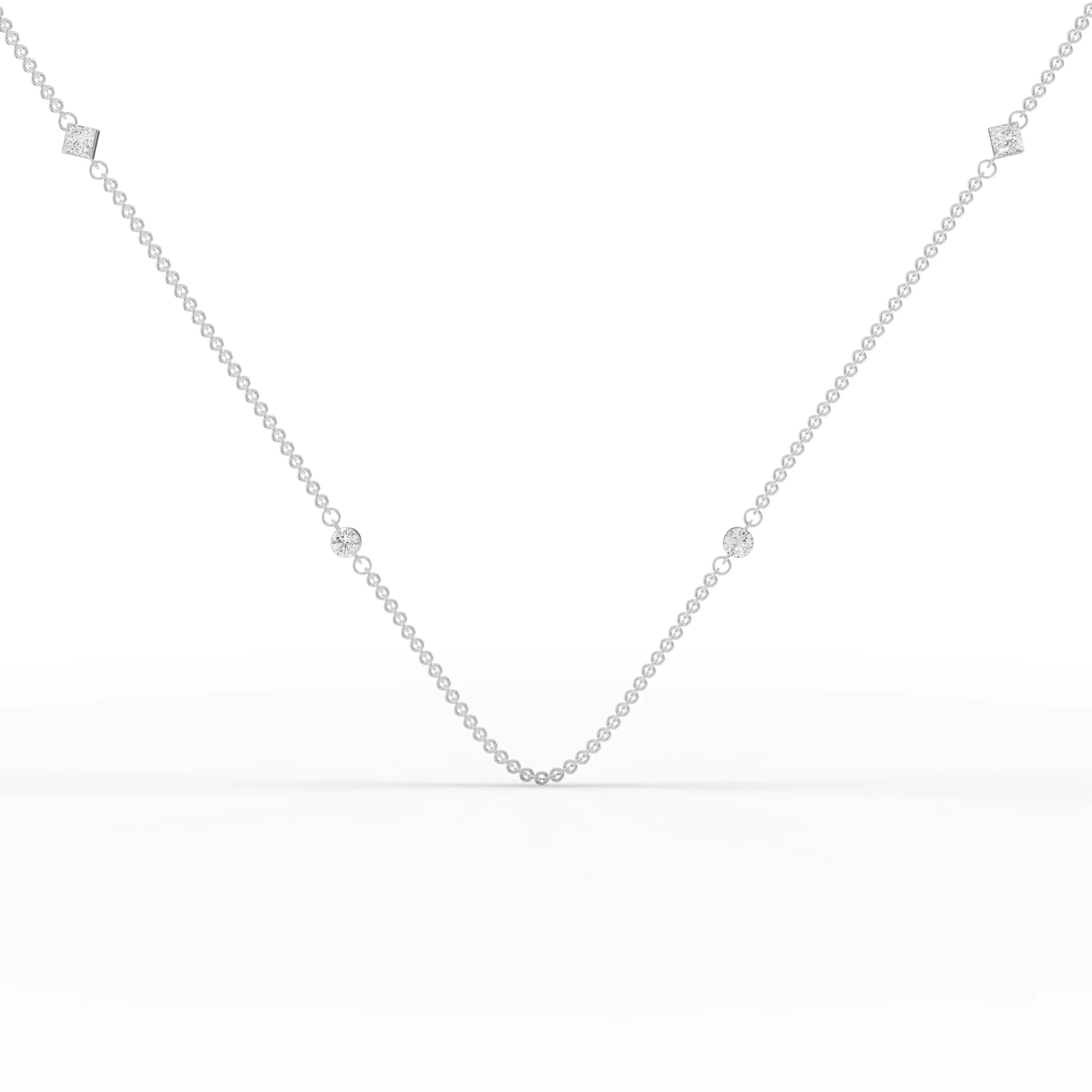 0.6CT Princess Round Lab Diamond Station Necklace