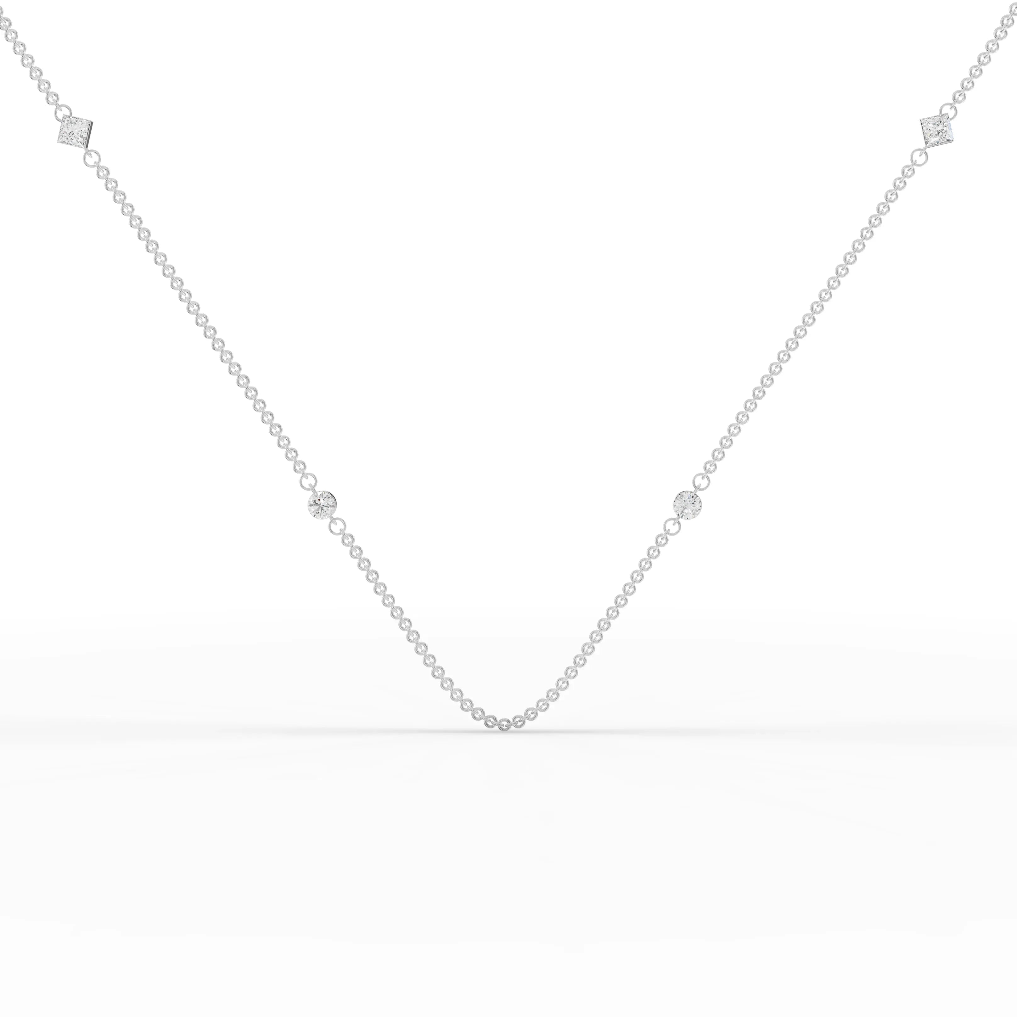 0.6CT Princess Round Lab Diamond Station Necklace