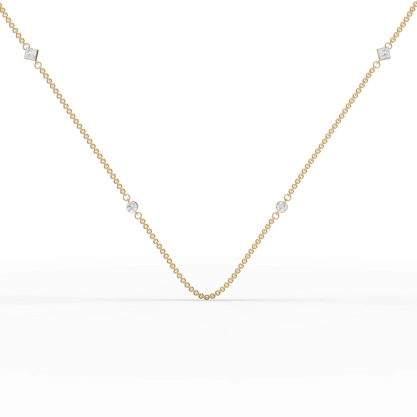 0.6CT Princess Round Lab Diamond Station Necklace