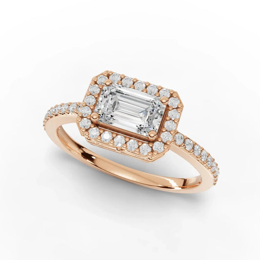 0.72CT Emerald Lab Diamond Premium Halo Engagement Ring