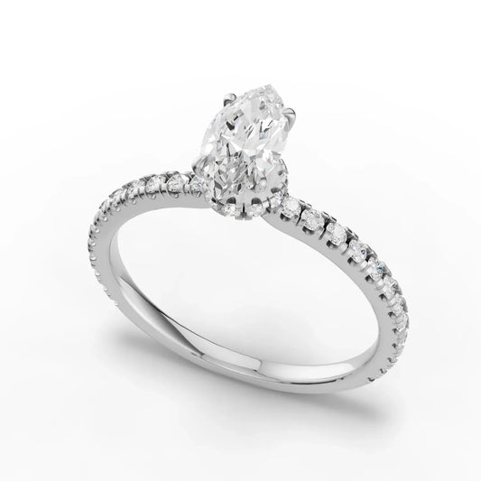 0.78CT Marquise Lab Diamond Hidden Halo Accent Engagement Ring