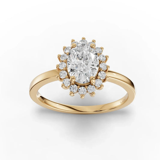 0.91 CT Oval Round Lab Diamond Classic Halo Engagement Ring