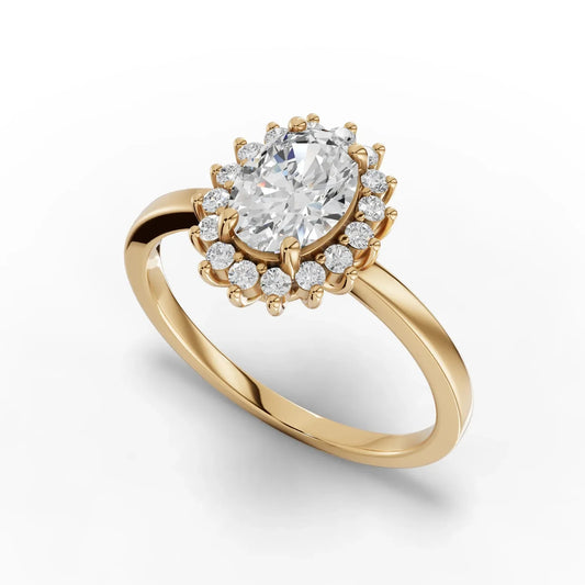0.91 CT Oval Round Lab Diamond Classic Halo Engagement Ring