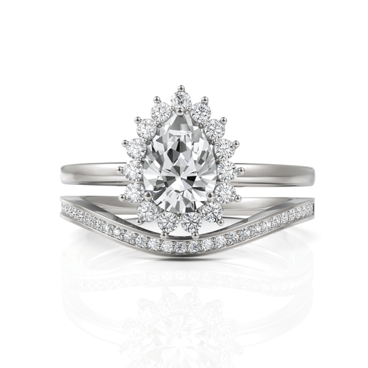 0.92CT Pear Lab Diamond Halo Twin Wedding Ring