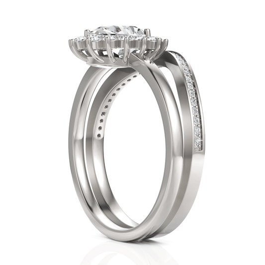 0.92CT Pear Lab Diamond Halo Twin Wedding Ring
