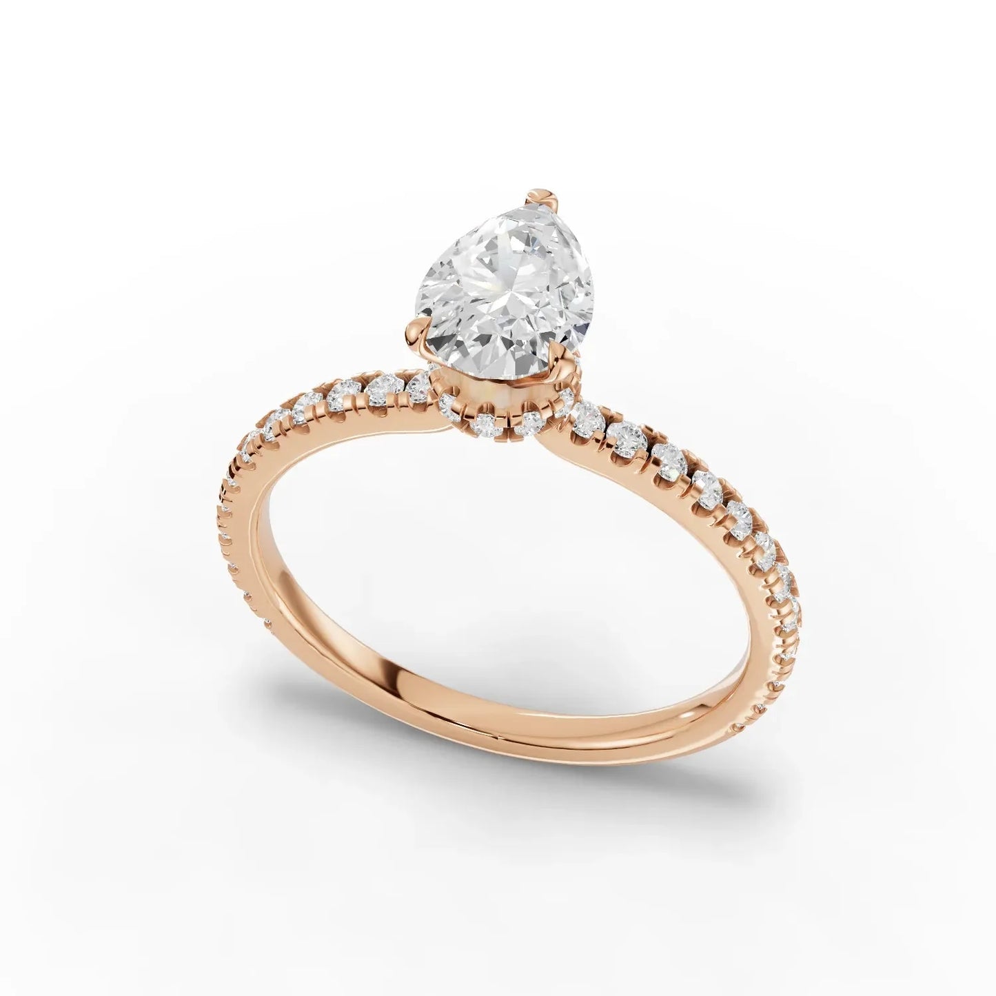 1.03CT Pear Lab Diamond Hidden Halo Accent Engagement Ring