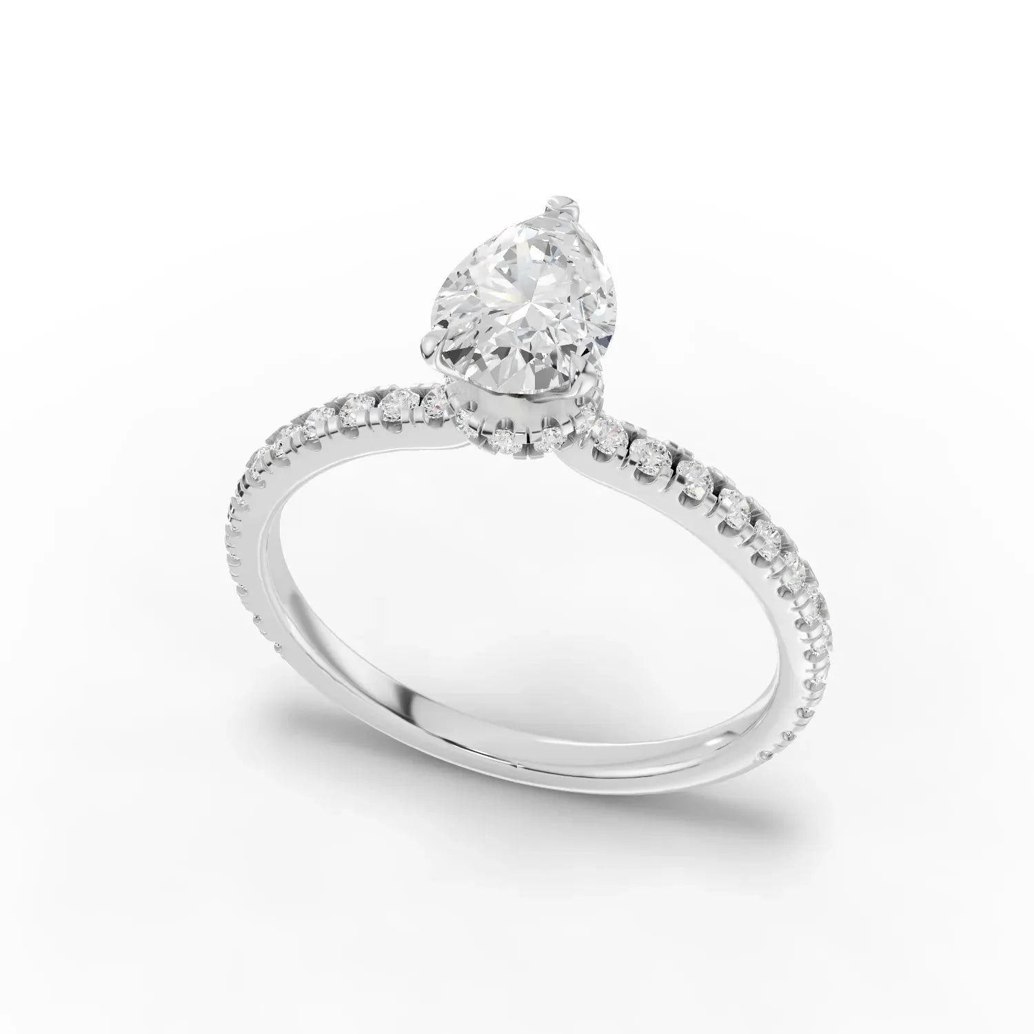 1.03CT Pear Lab Diamond Hidden Halo Accent Engagement Ring