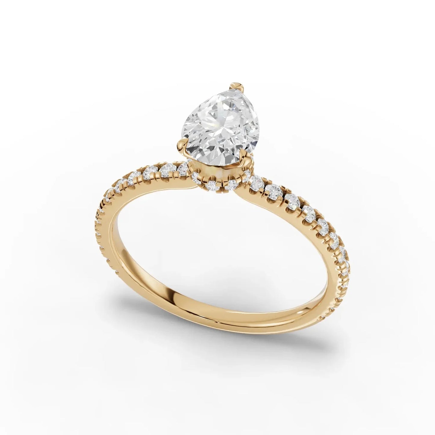 1.03CT Pear Lab Diamond Hidden Halo Accent Engagement Ring