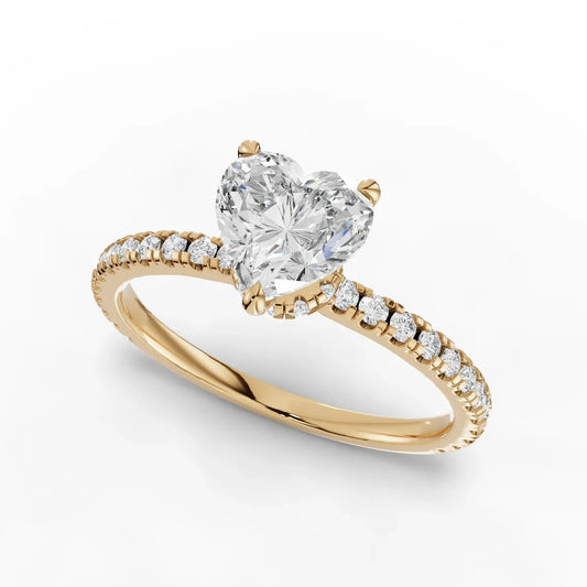 1.04CT Heart Lab Diamond Hidden Halo Accent Engagement Ring