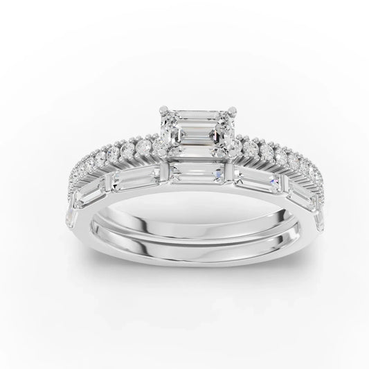 1.13CT Emerald Lab Diamond Bridal Twin Wedding Ring