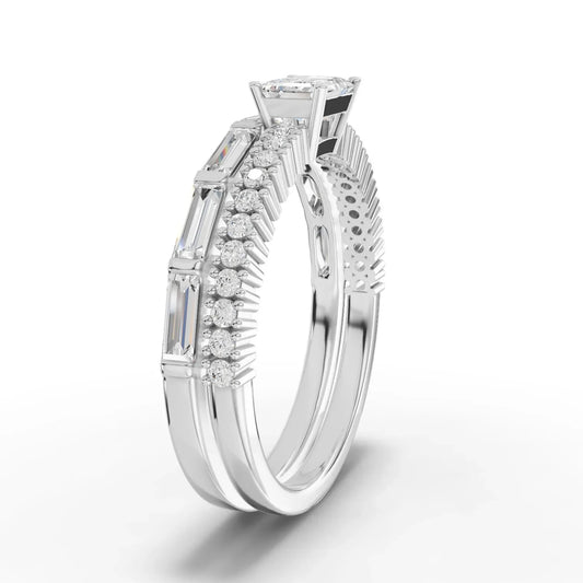 1.13CT Emerald Lab Diamond Bridal Twin Wedding Ring