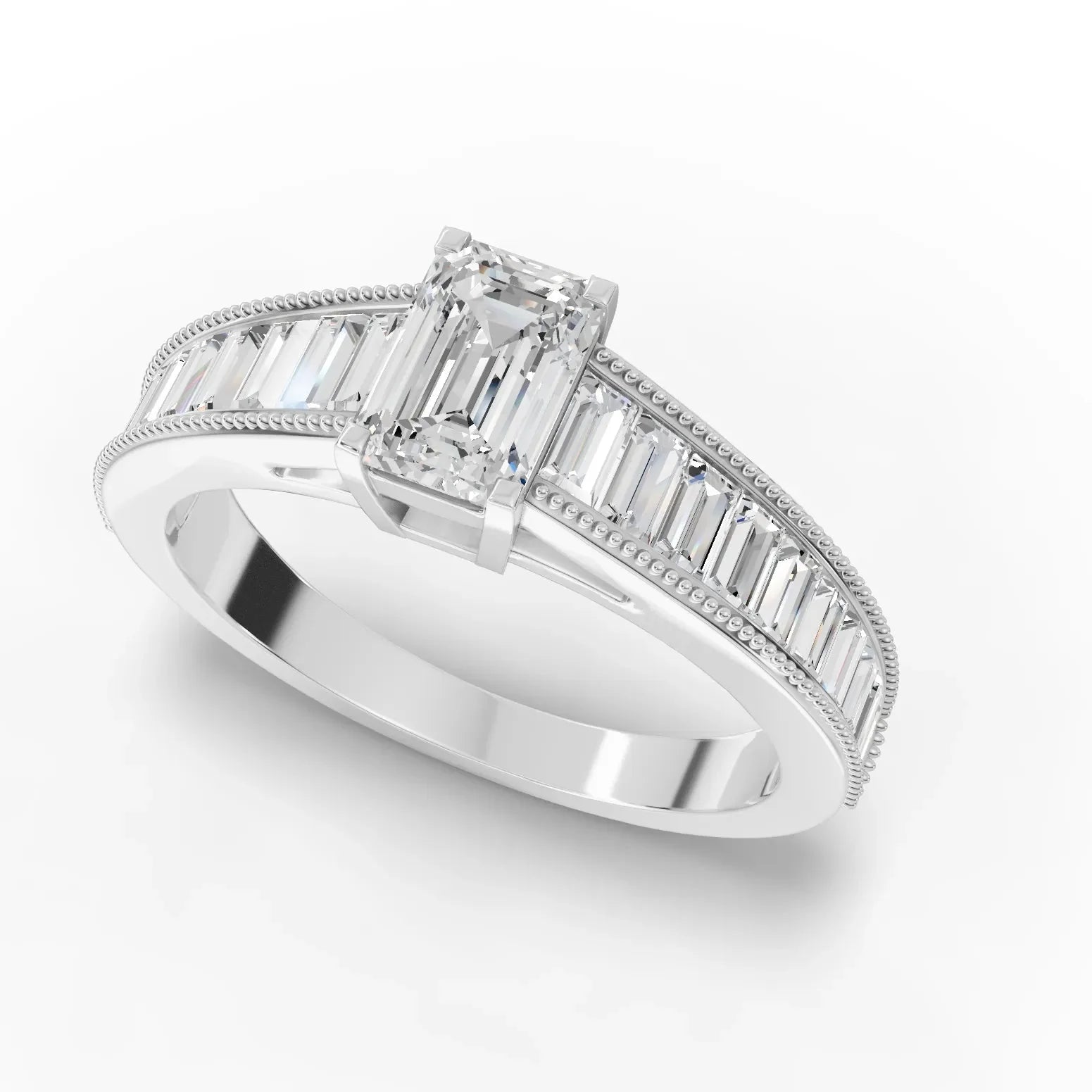 1.46CT Emerald Lab Diamond Half Eternity Accent Wedding Ring