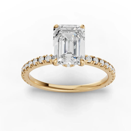 1.54CT Emerald Lab Diamond Hidden Halo Accent Engagement Ring