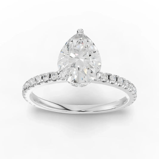 1.54CT Pear Lab Diamond Hidden Halo Accent Engagement Ring