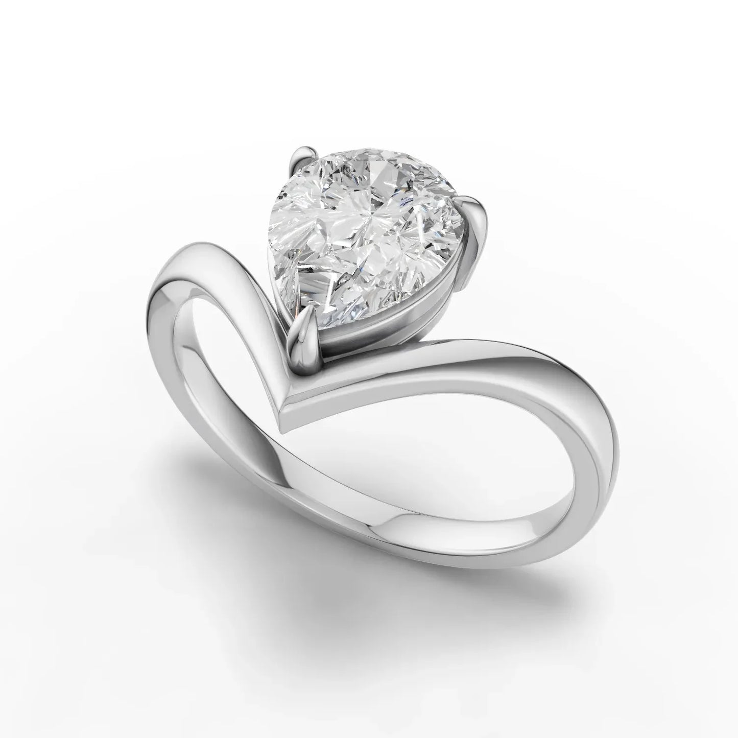 1.5CT Pear Lab Diamond Classic V Solitaire Engagement Ring