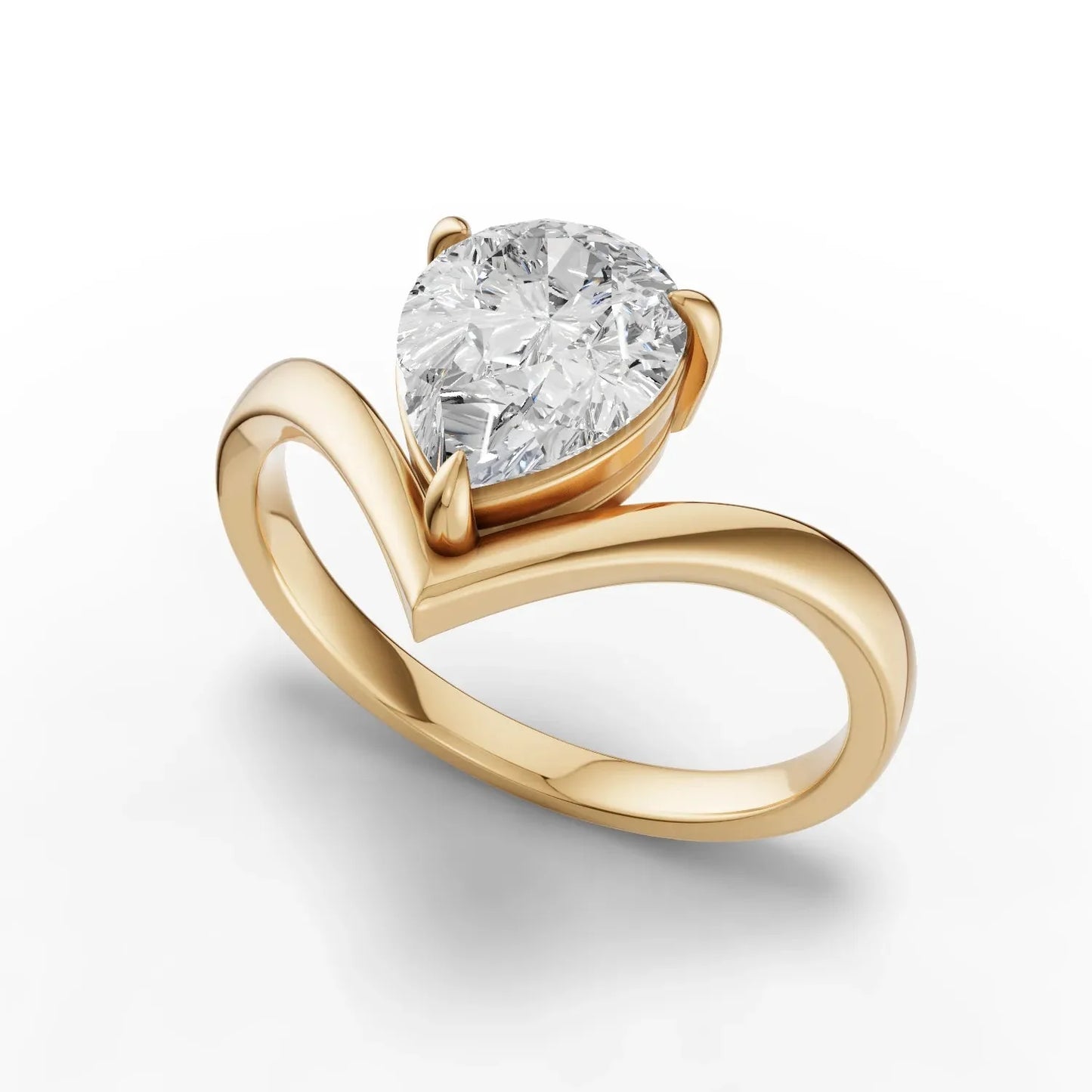 1.5CT Pear Lab Diamond Classic V Solitaire Engagement Ring