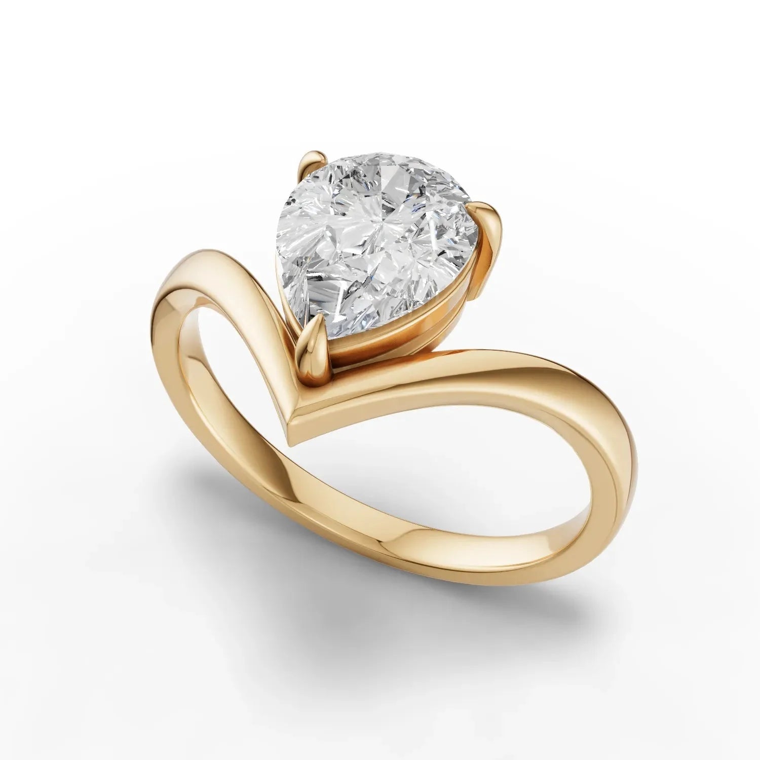 1.5CT Pear Lab Diamond Classic V Solitaire Engagement Ring