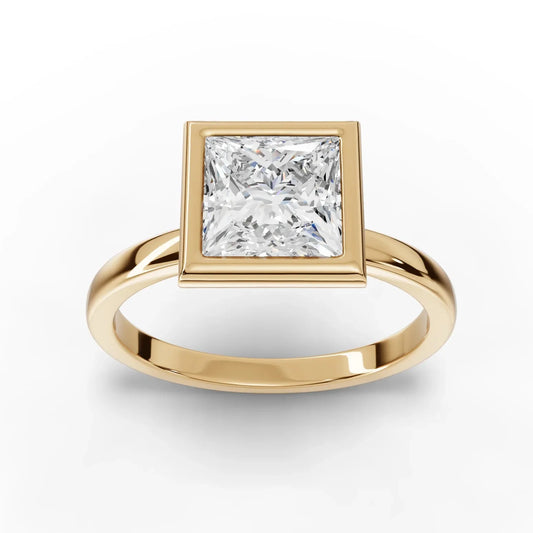 1.5CT Princess Lab Diamond Bezel Solitaire Engagement Ring