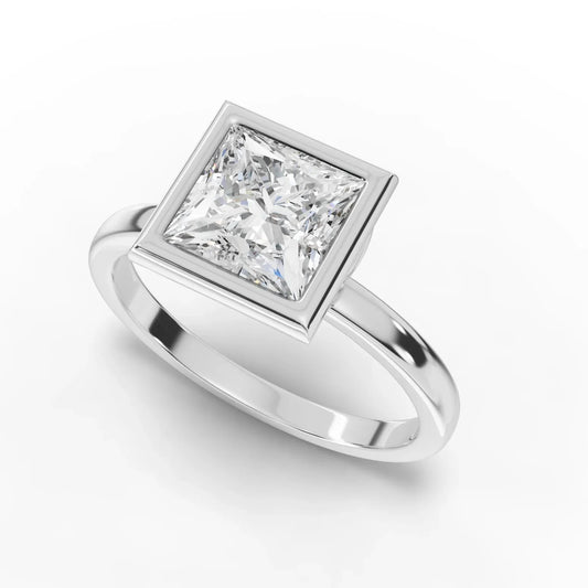 1.5CT Princess Lab Diamond Bezel Solitaire Engagement Ring