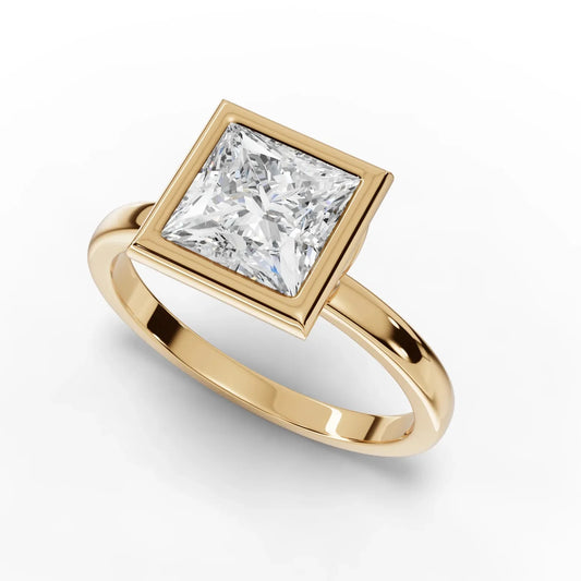1.5CT Princess Lab Diamond Bezel Solitaire Engagement Ring