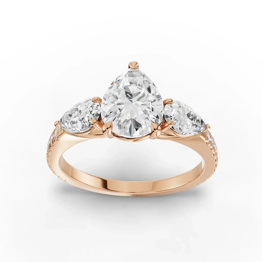 1.62CT Pear Lab Diamond Accent Three Stone Engagement Ring