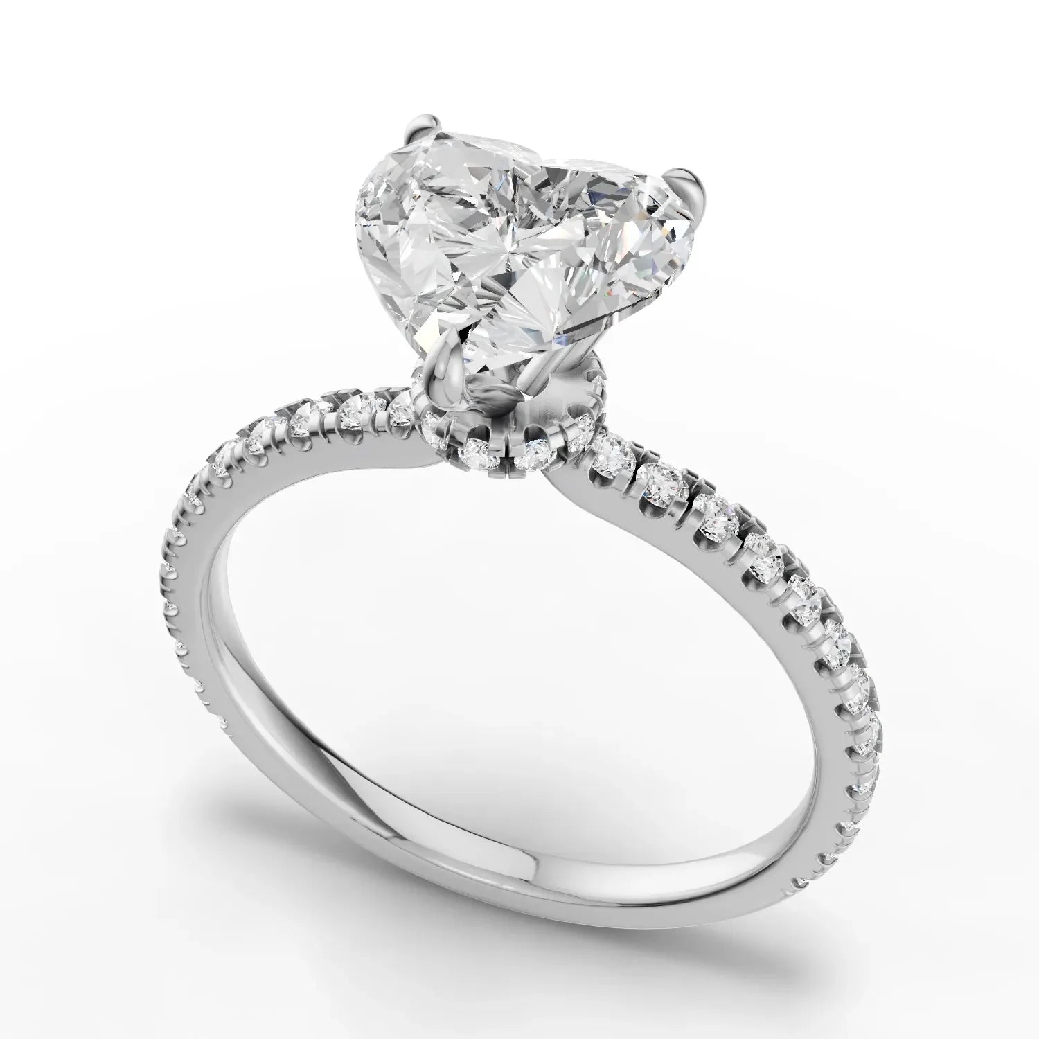 1.79CT Heart Lab Diamond Hidden Halo Accent Engagement Ring
