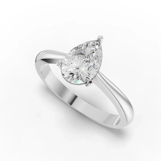 1CT Pear Lab Diamond Classic Solitaire Engagement Ring