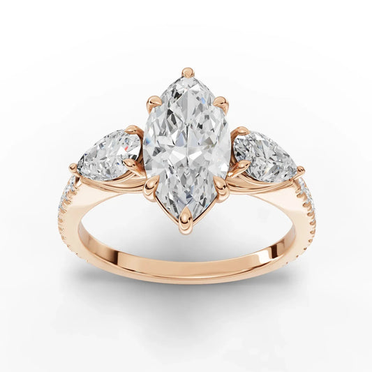 2.22CT Marquise Lab Diamond Three Stone Accent Engagement Ring