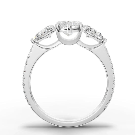 2.22CT Marquise Lab Diamond Three Stone Accent Engagement Ring