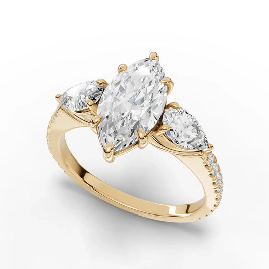 2.22CT Marquise Lab Diamond Three Stone Accent Engagement Ring