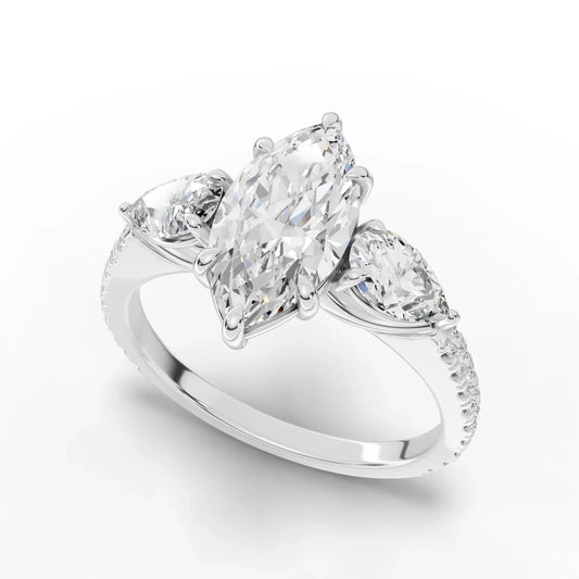 2.22CT Marquise Lab Diamond Three Stone Accent Engagement Ring