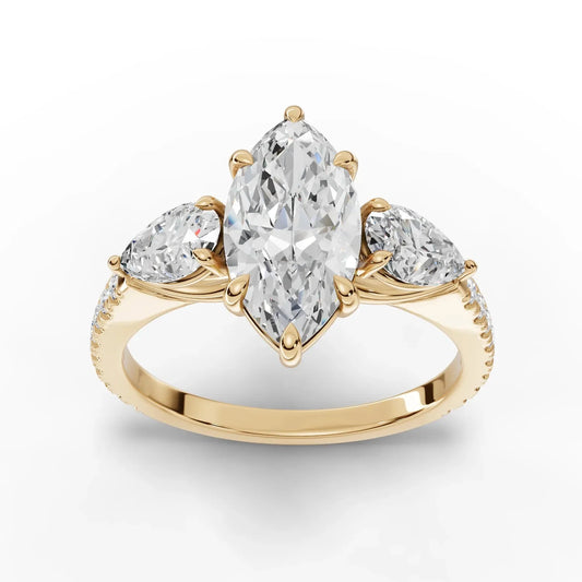 2.22CT Marquise Lab Diamond Three Stone Accent Engagement Ring