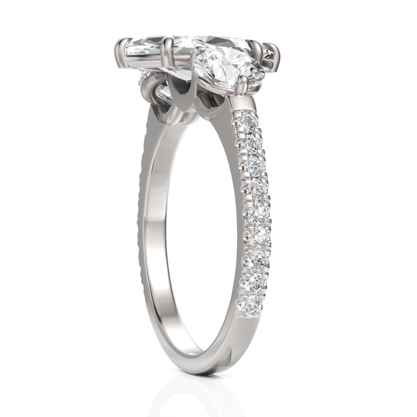 2.5CT Marquise Lab Diamond Three Stone Accent Engagement Ring