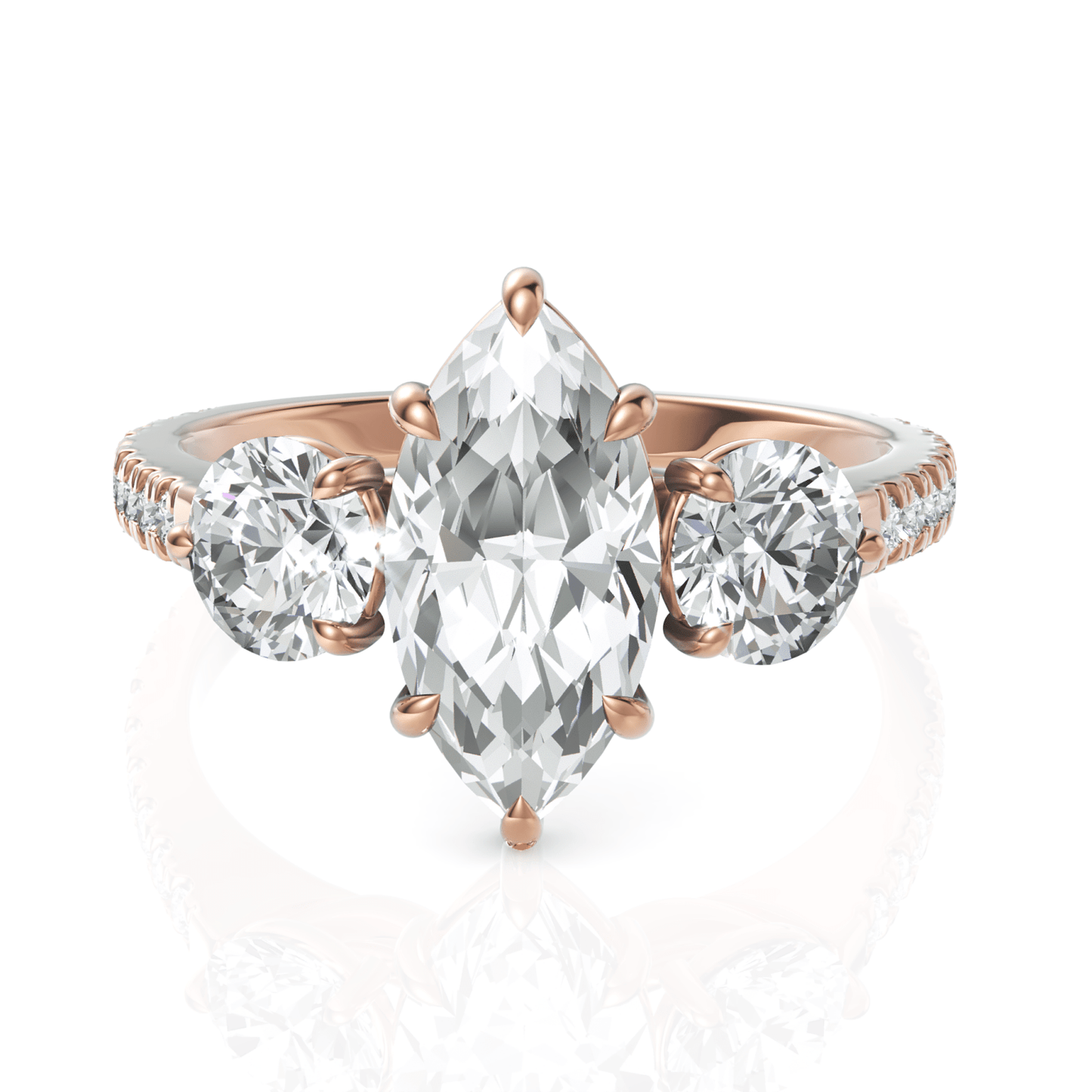 2.5CT Marquise Lab Diamond Three Stone Accent Engagement Ring