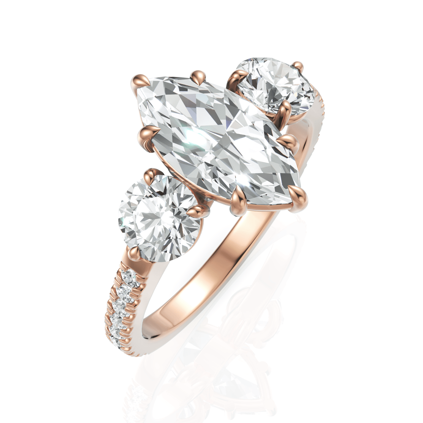 2.5CT Marquise Lab Diamond Three Stone Accent Engagement Ring