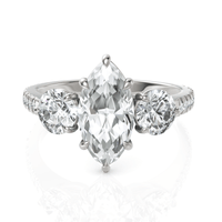2.5CT Marquise Lab Diamond Three Stone Accent Engagement Ring