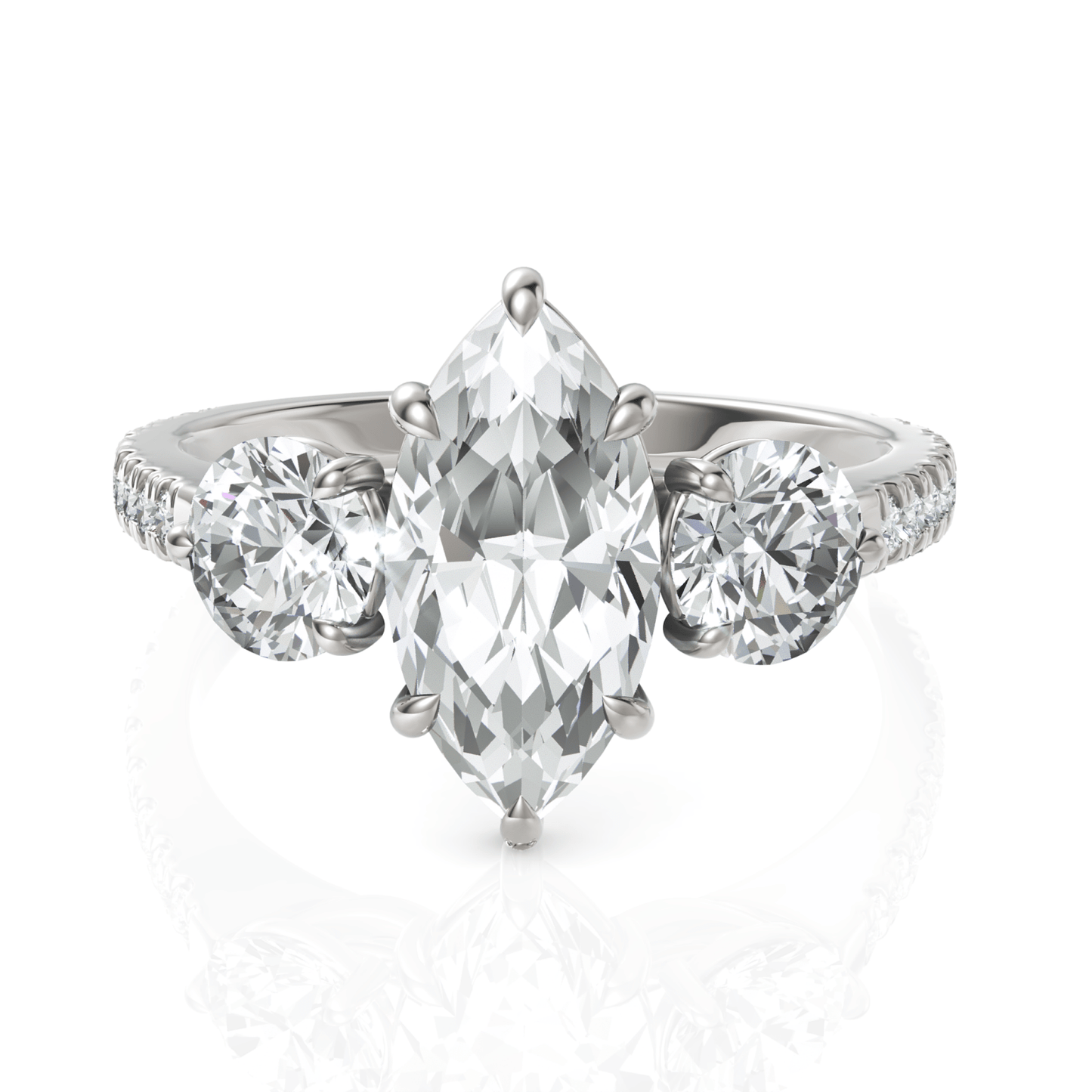 2.5CT Marquise Lab Diamond Three Stone Accent Engagement Ring