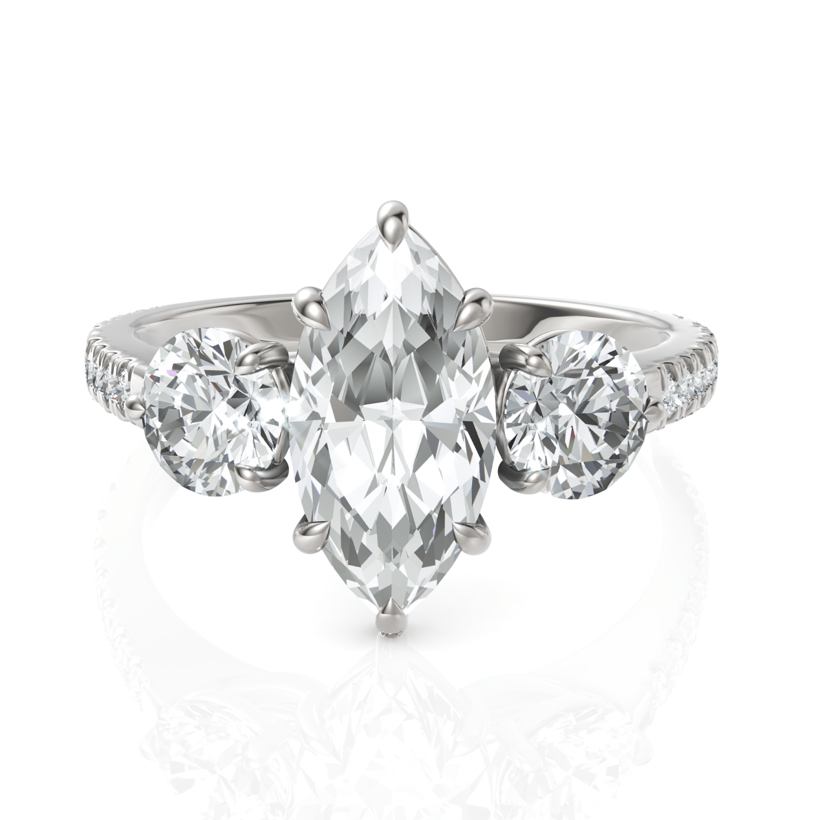 2.5CT Marquise Lab Diamond Three Stone Accent Engagement Ring