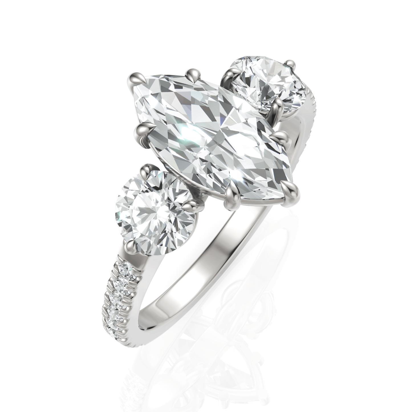 2.5CT Marquise Lab Diamond Three Stone Accent Engagement Ring
